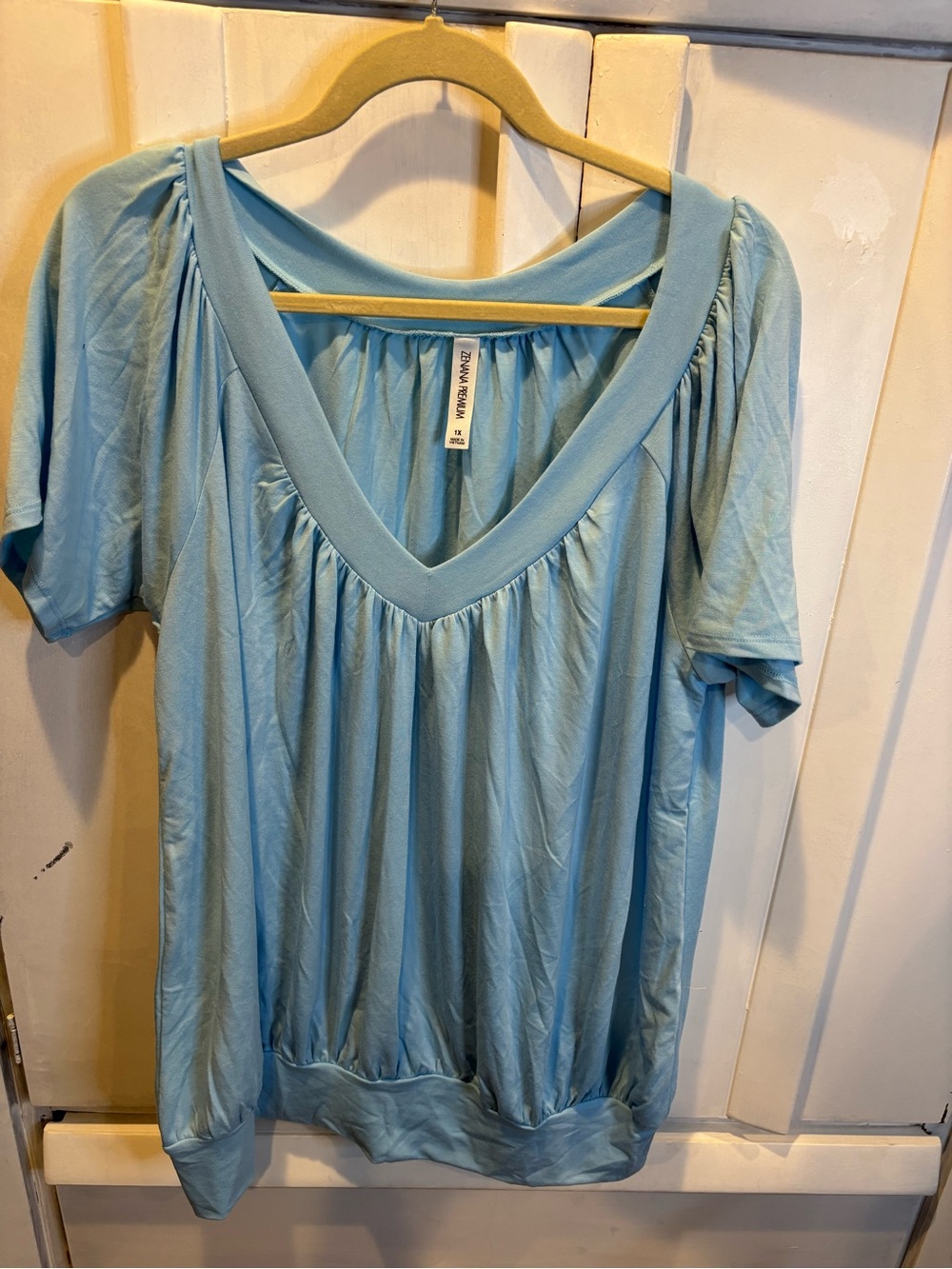 Zenana Outfitters Light Blue V-Neck Short Sleeve Top